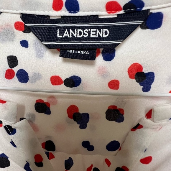 LANDS’END BANDED COLLAR BUTTON FRONT RED WHITE & BLUE TOP  -  SIZE 10 - Picture 2 of 6